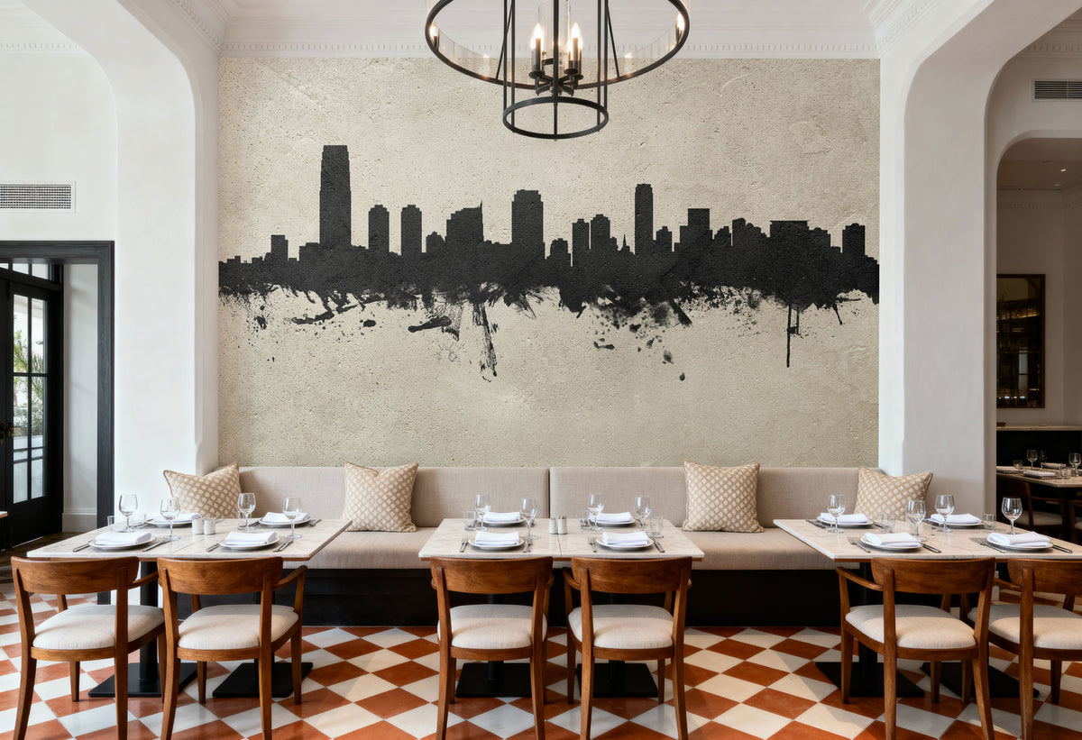 Jersey City New York Skyline Concrete Mural Wallpaper - room preview 03