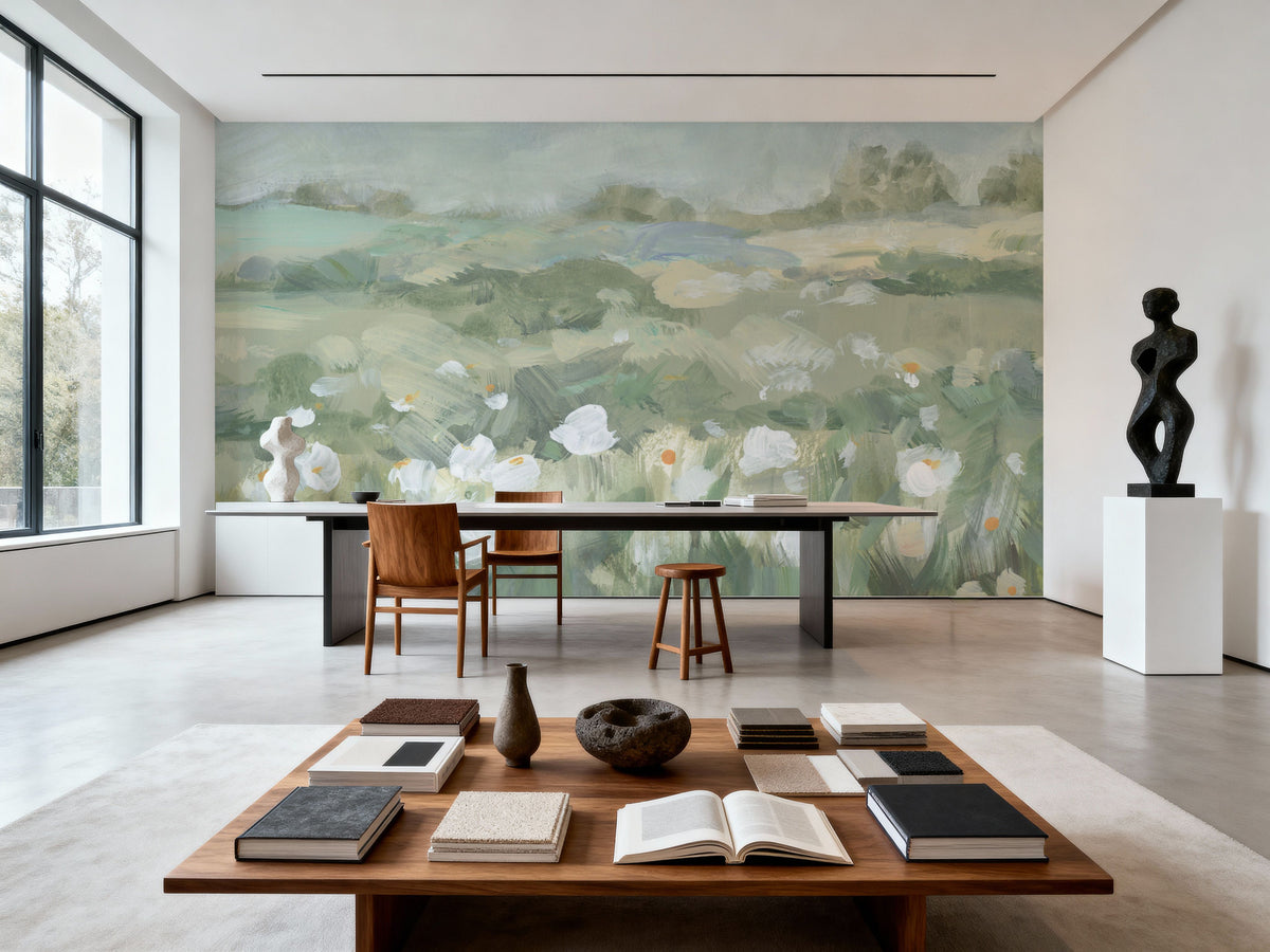 Field of White Mural Wallpaper - room preview 03