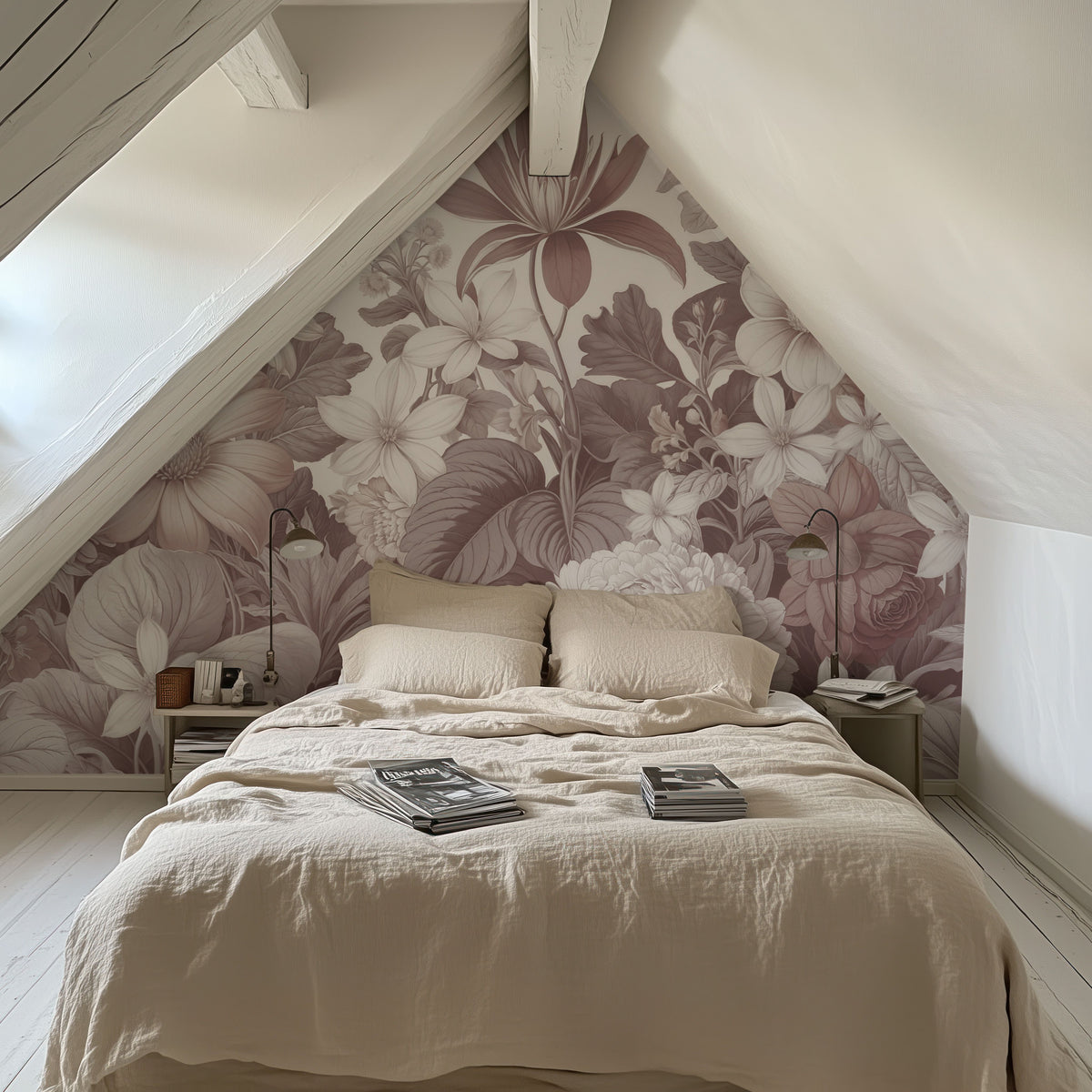 Dahlia Days, Dusty Pink Mural Wallpaper - room preview 03