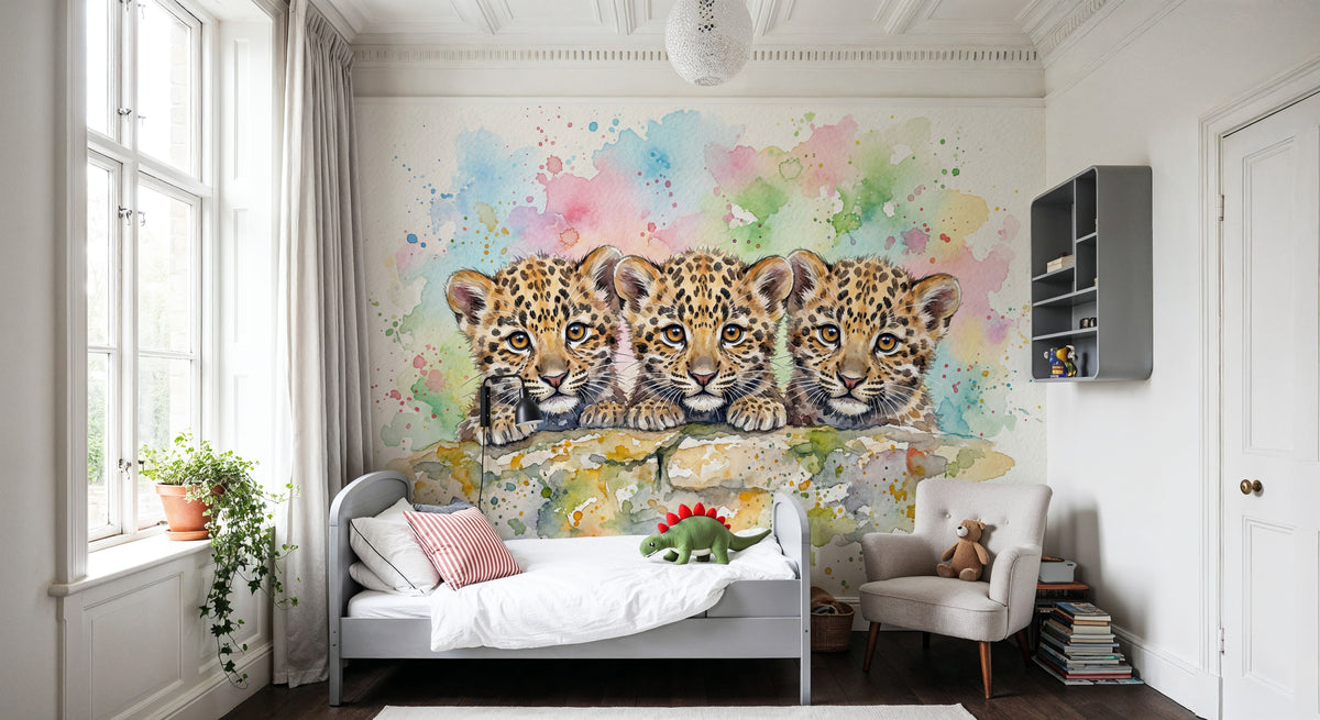 Leopard Cubs - Cute Baby Animals Series Mural Wallpaper - room preview 03