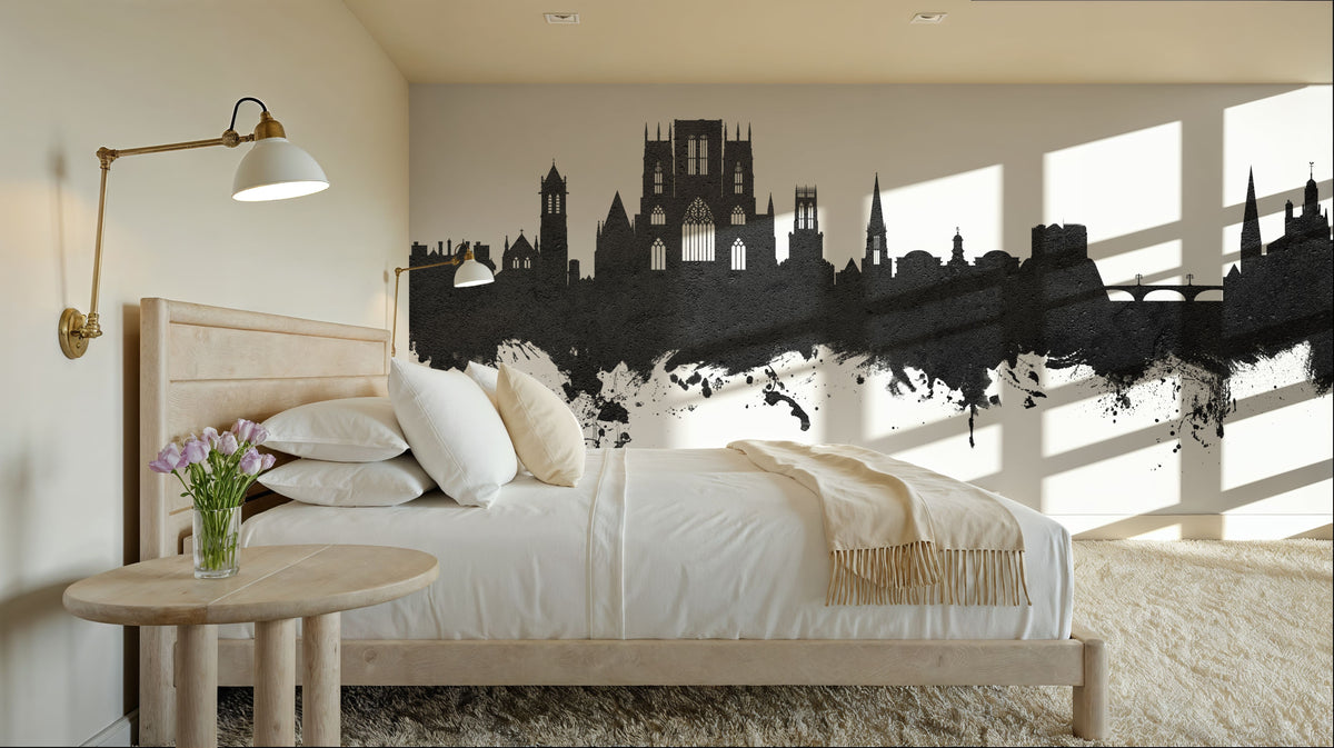 York England Skyline Black & White Mural Wallpaper - room preview 03