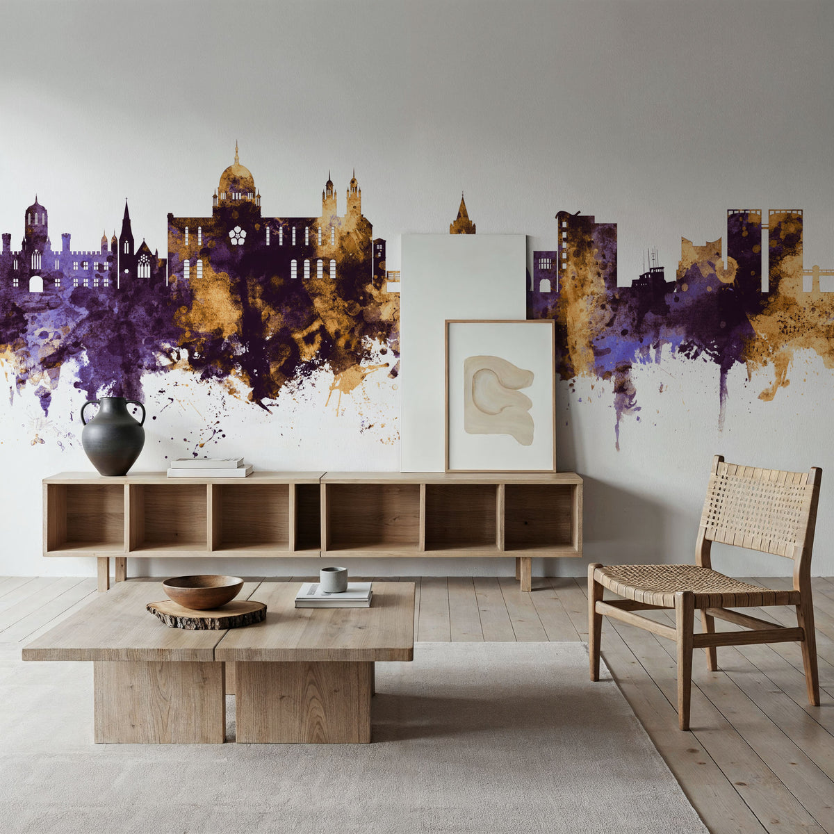 Galway Ireland Skyline Purple & Gold Mural Wallpaper - room preview 03