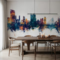 Swansea Wales Skyline Blue & Bronze Mural Wallpaper - room preview 03
