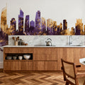 Gold Coast Australia Skyline Purple & Gold Mural Wallpaper - room preview 03