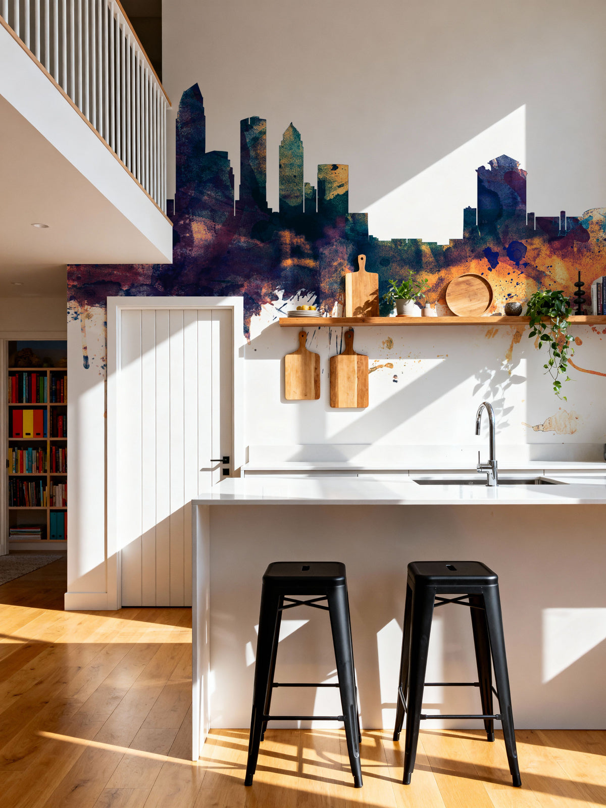 Tampa Florida Skyline Blue & Bronze Mural Wallpaper - room preview 03