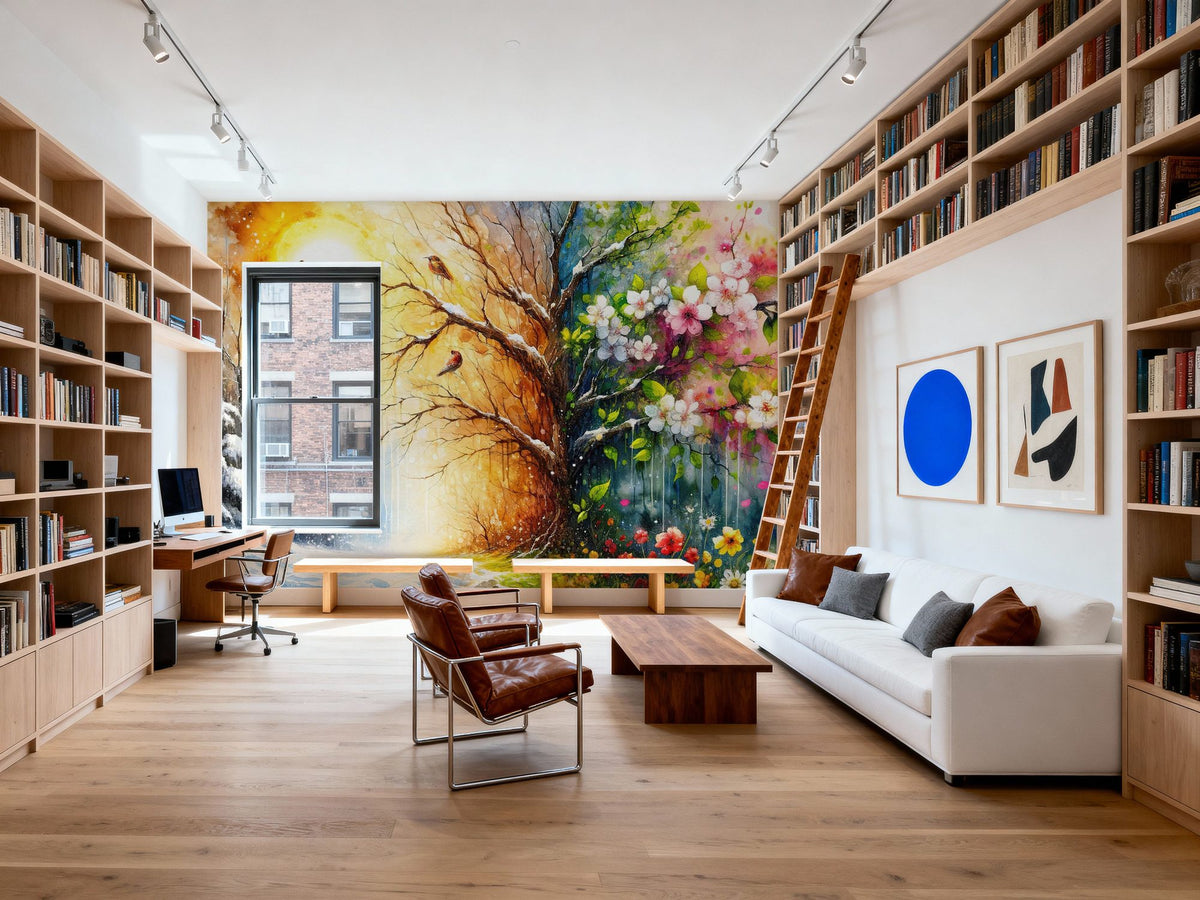 From Winter to Summer in Watercolor Mural Wallpaper - room preview 03