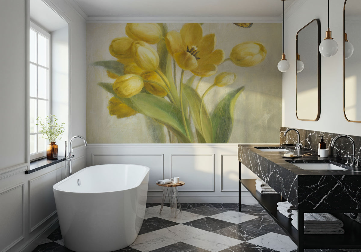 Yellow French Tulips Mural Wallpaper - room preview 03