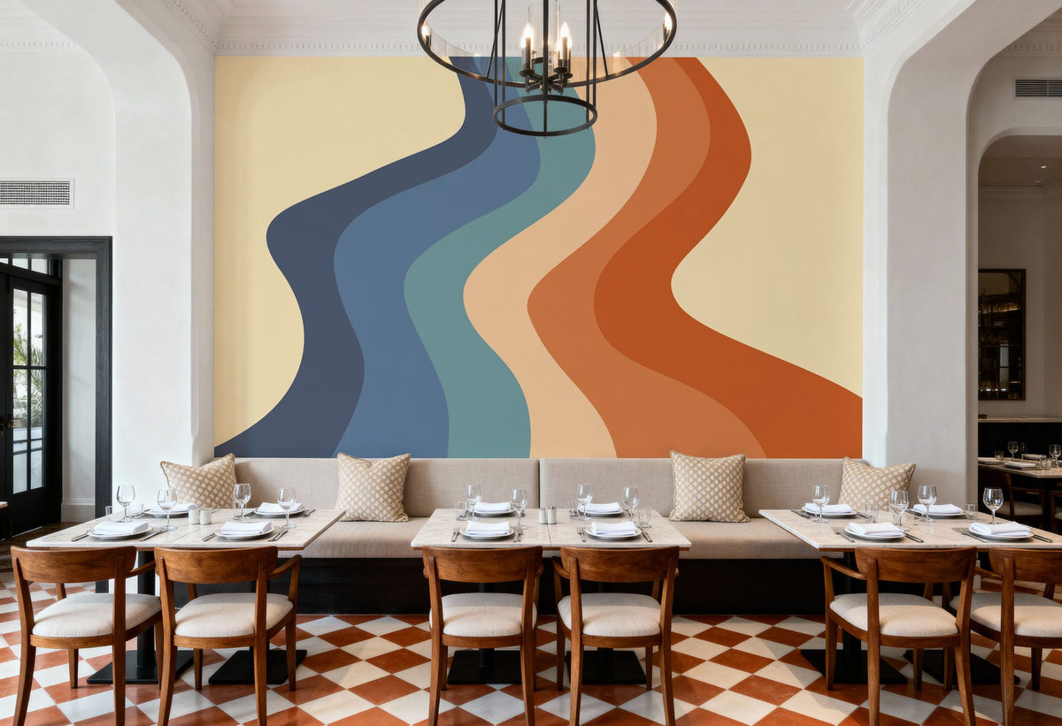 Swirly Hippie Rainbow Mural Wallpaper - room preview 03