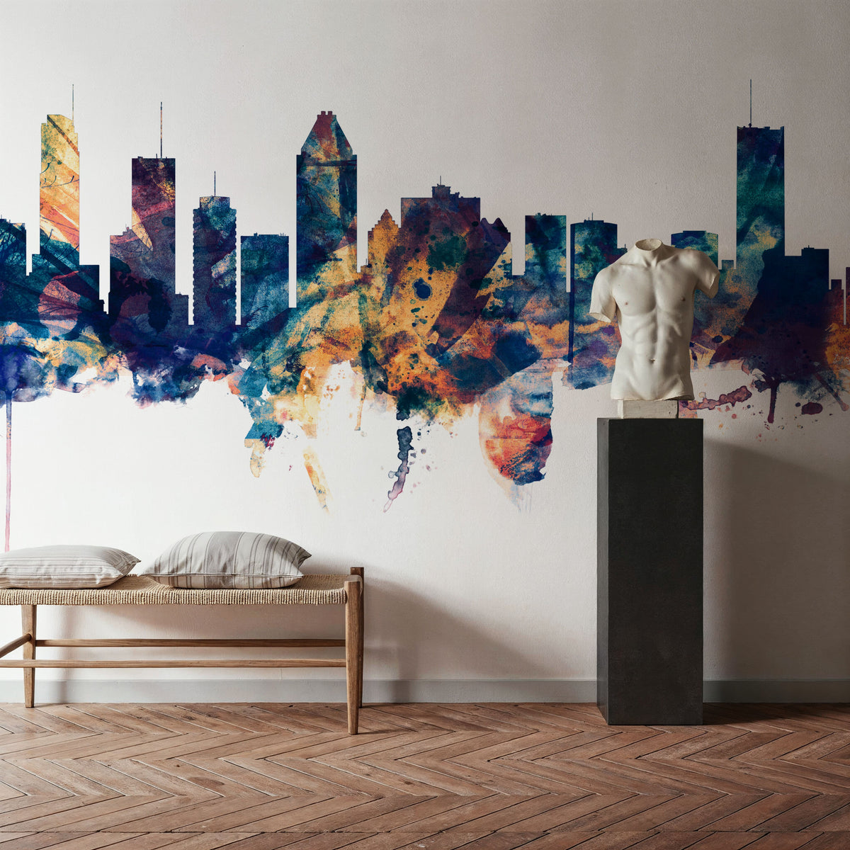 Montreal Canada Skyline Blue & Bronze Mural Wallpaper - room preview 03