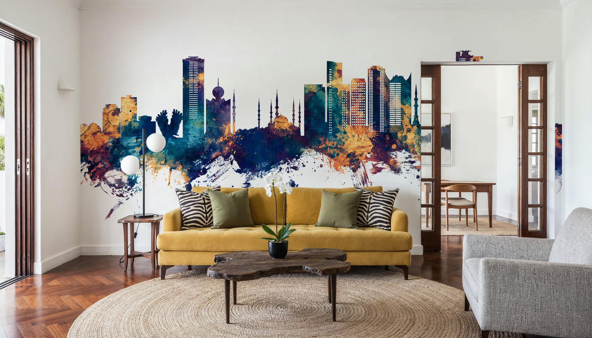 Fujairah Skyline Blue & Bronze Mural Wallpaper - room preview 03