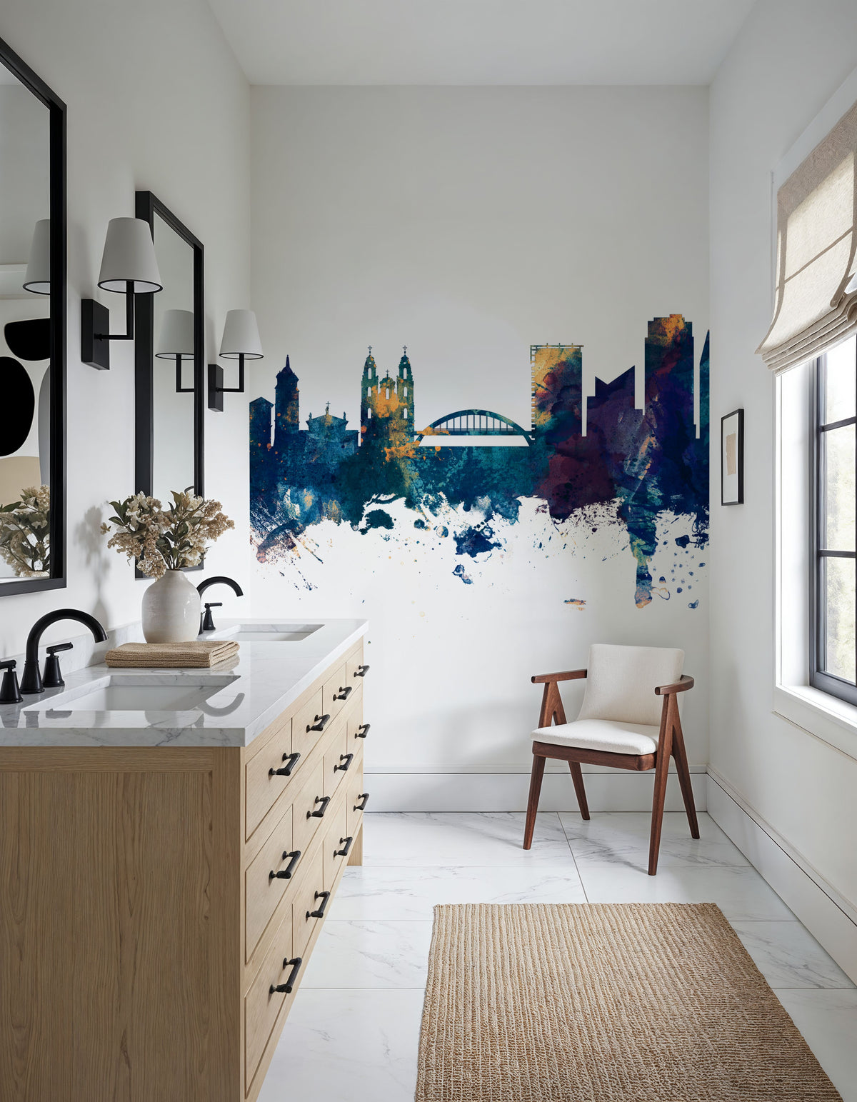 Vilnius Lithuania Skyline Blue & Bronze Mural Wallpaper - room preview 03