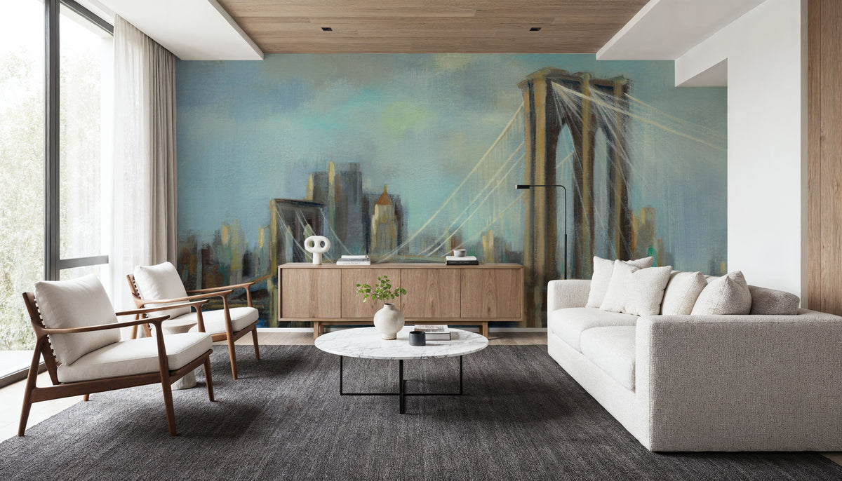 Painterly Brooklyn Bridge Mural Wallpaper - room preview 03