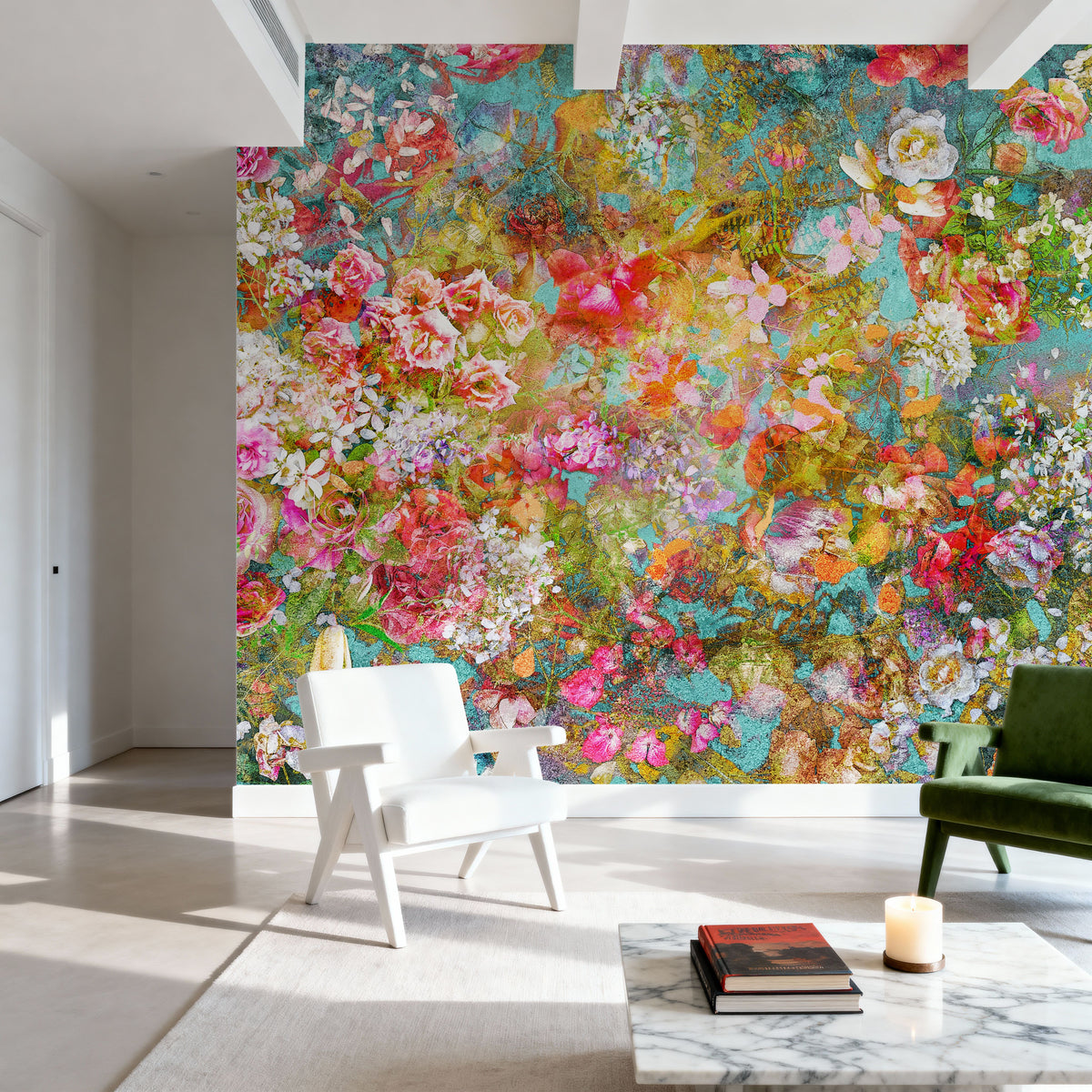 Pastel Floral Fresco Mural Wallpaper - room preview 03