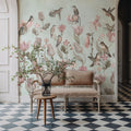Tulips & Birds, Pistachio Mural Wallpaper - room preview 03