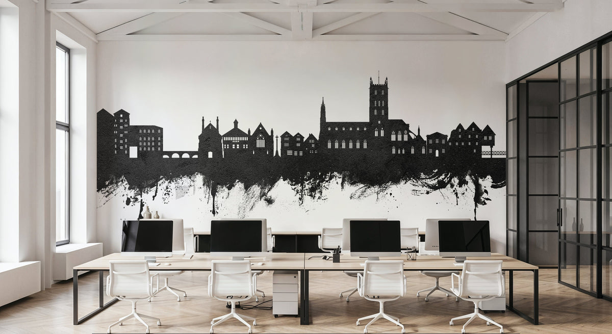 Tewkesbury England Skyline Blck & White Mural Wallpaper - room preview 03