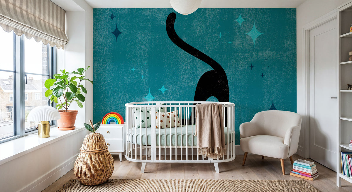 Retro Cat, Blue Mural Wallpaper - room preview 03
