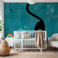 Retro Cat, Blue Mural Wallpaper - room preview 03