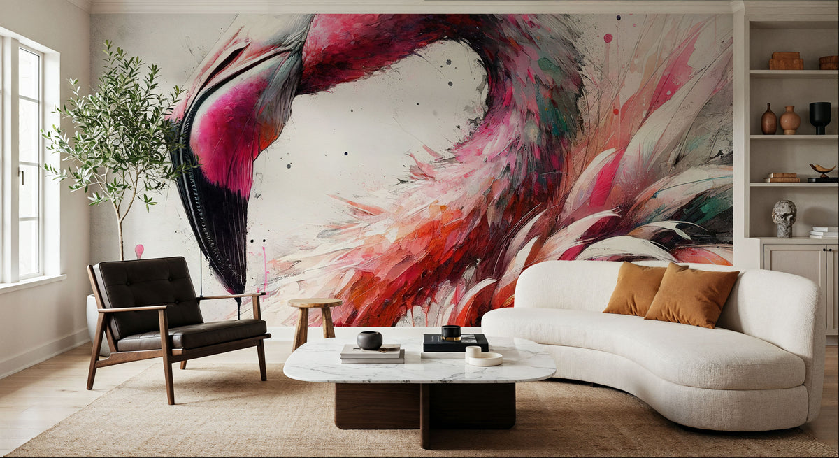 Watercolor Flamingo Mural Wallpaper - room preview 03