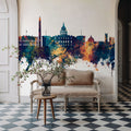 Washington DC Skyline Blue & Bronze Mural Wallpaper - room preview 03