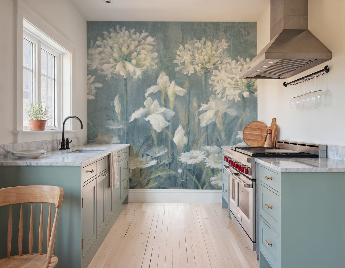 Spring Blossoms II Slate Blue Mural Wallpaper - room preview 03