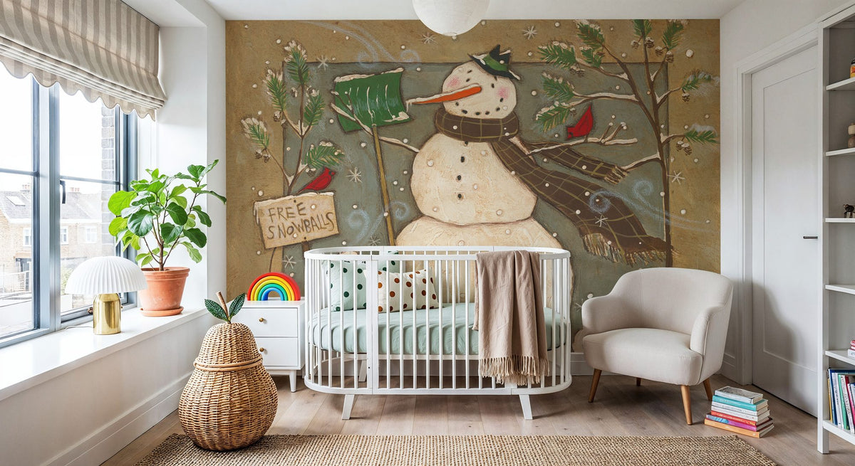 Seasonal Snowman I Mural Wallpaper - room preview 03