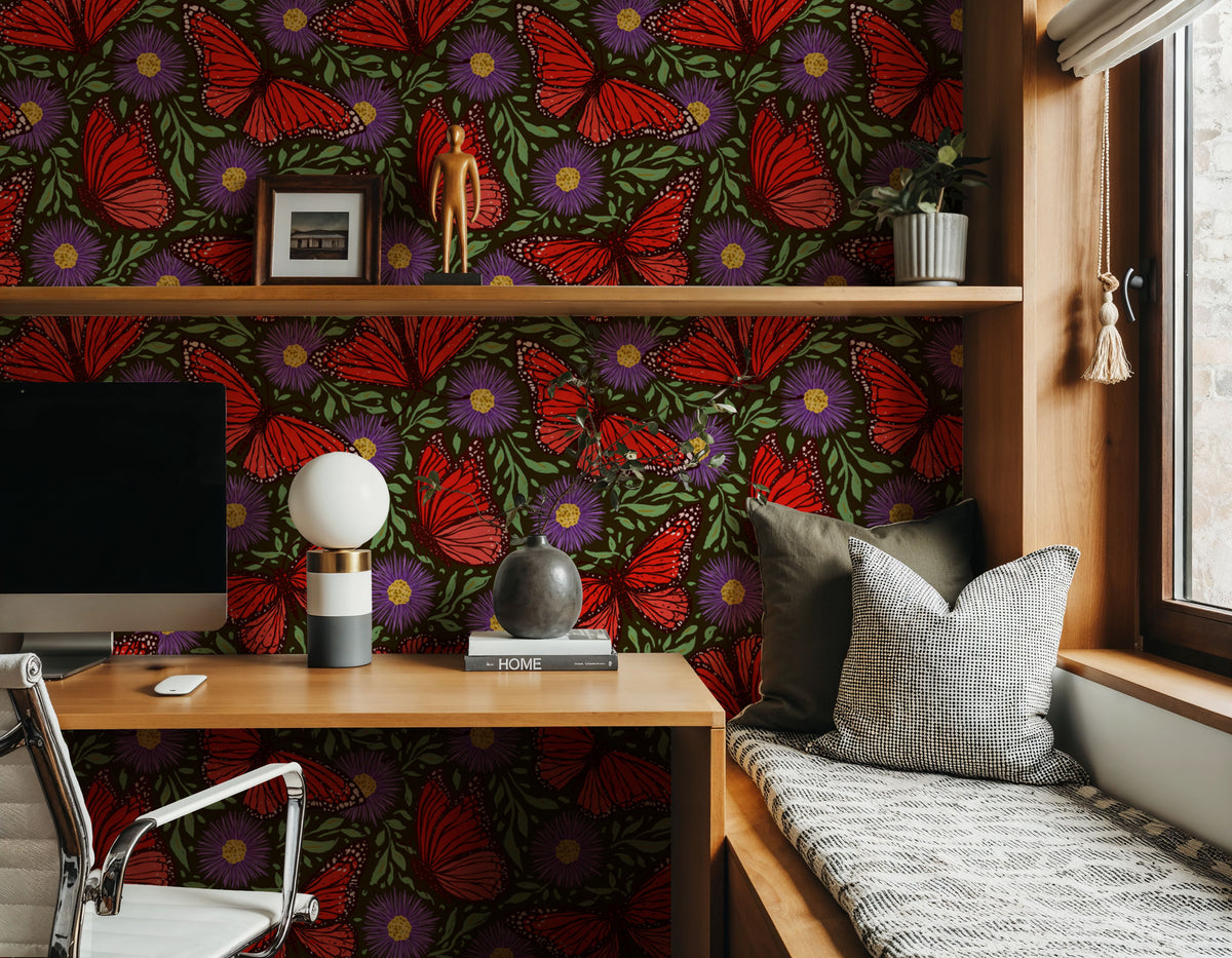 Papillion II, Tomato & Purple Mural Wallpaper - room preview 03