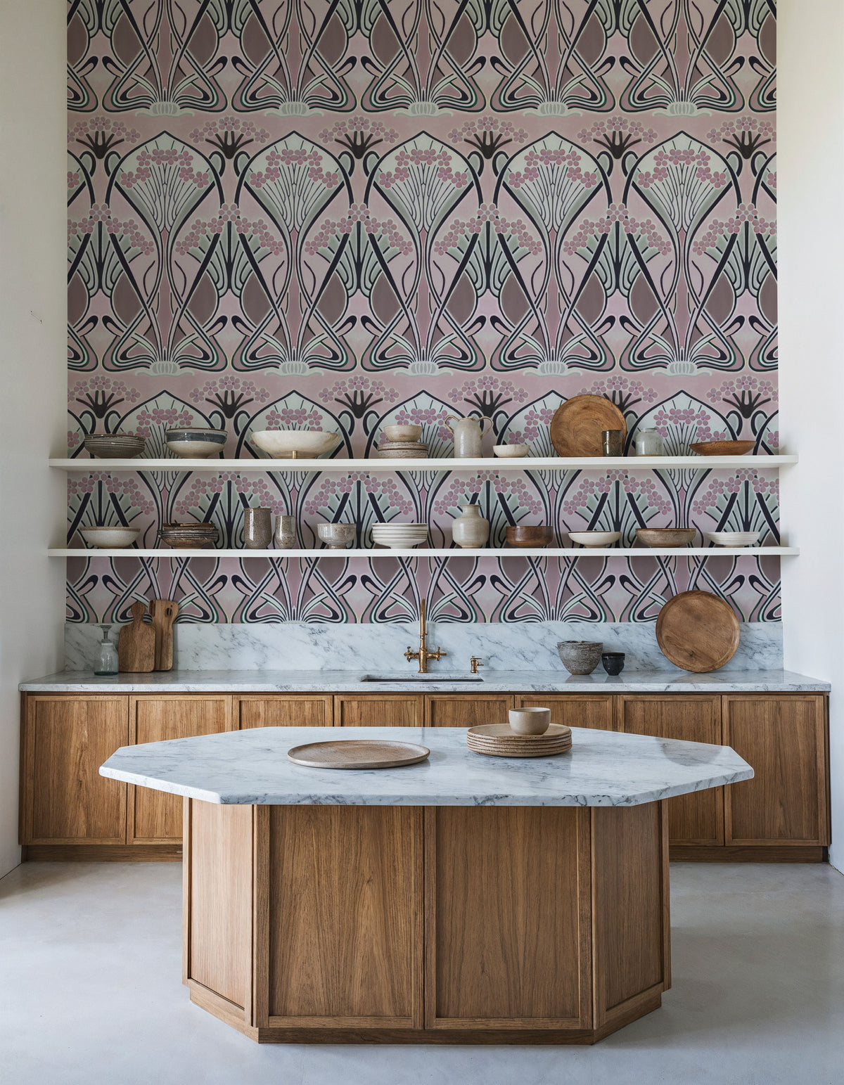 Floral Art Deco Aura, Petal Pink Mural Wallpaper - room preview 03