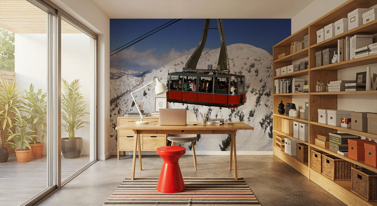 Crimson Lift Over Snow Peaks Mural Wallpaper - room preview 03