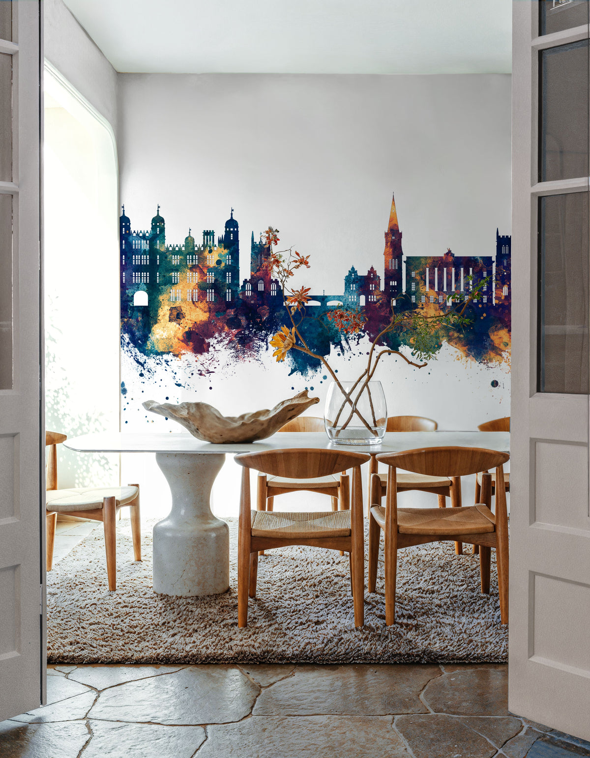 Stamford England Skyline Blue & Bronze Mural Wallpaper - room preview 03