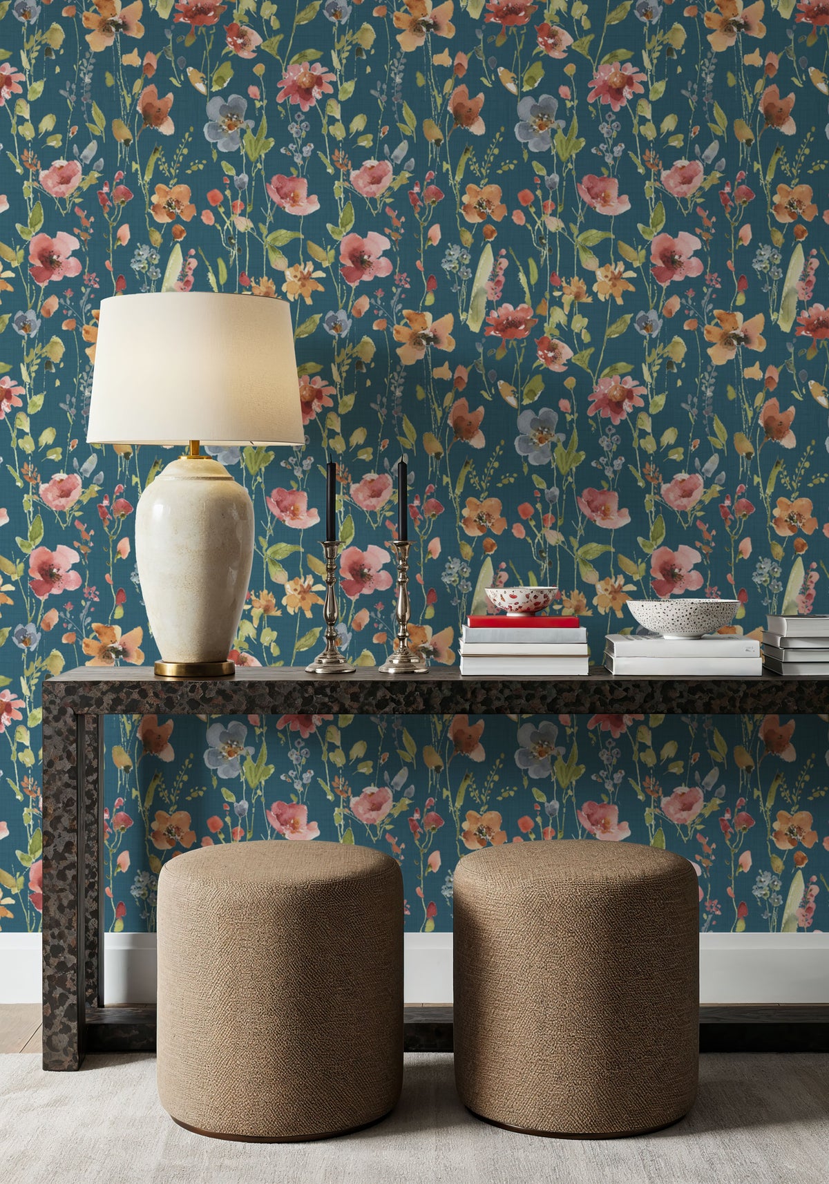 Time to Share Flowers Blue Mural Wallpaper - room preview 03