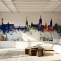 Stockholm Skyline Blue & Bronze Mural Wallpaper - room preview 03