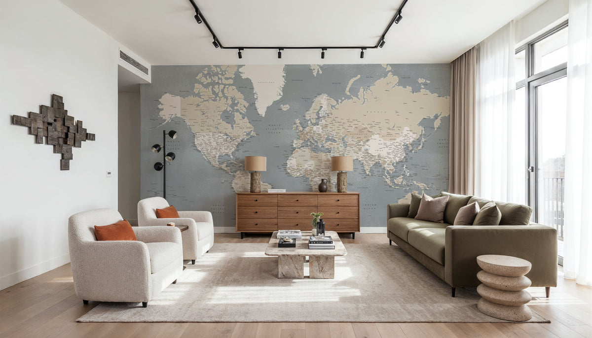 World Map Cities - Landers Mural Wallpaper - room preview 03