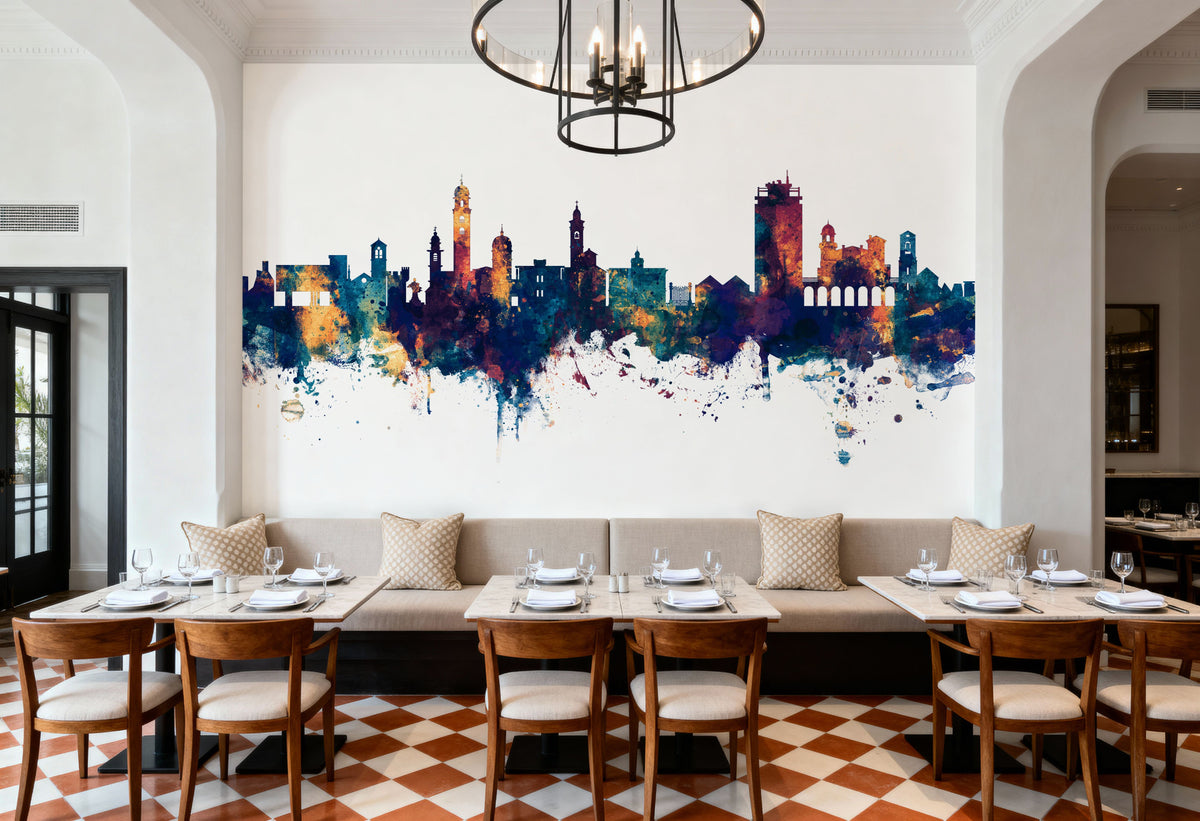 Lugano Switzerland Skyline Blue & Bronze Mural Wallpaper - room preview 03