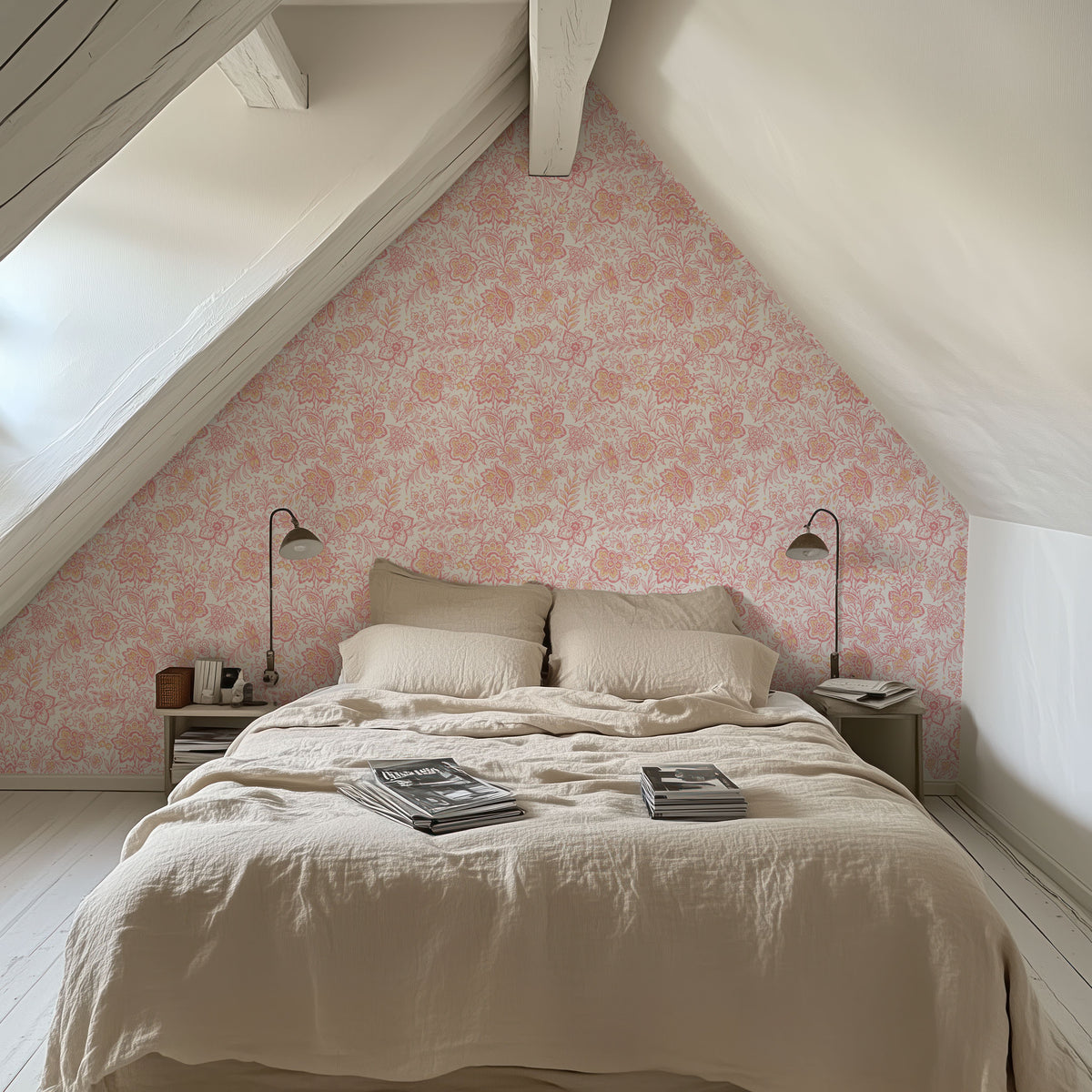 Kala Flowers Red on White Mural Wallpaper - room preview 03