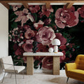 Botanical Elegance Burgundy I Mural Wallpaper - room preview 03
