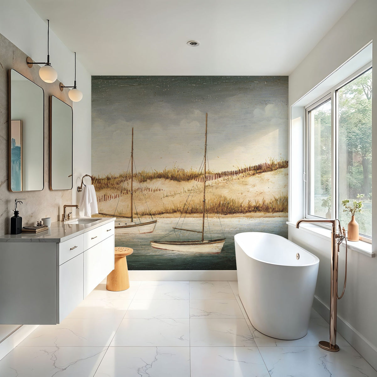 Sailboats Off the Coast Mural Wallpaper - room preview 03