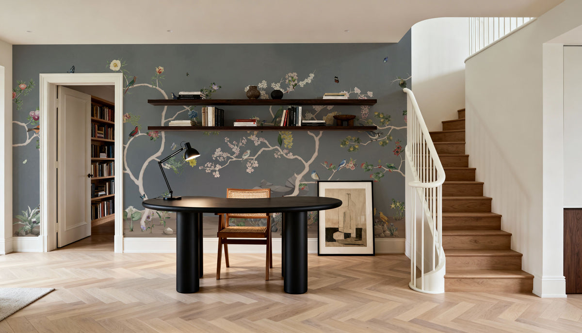Birds in the Garden Dark Blue Mural Wallpaper - room preview 03