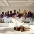Columbus Ohio Skyline Purple & Gold Mural Wallpaper - room preview 03