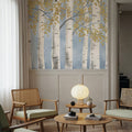 Fresh Forest Light Blue Gold Mural Wallpaper - room preview 03