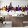 Worcester England Skyline Purple & Gold Mural Wallpaper - room preview 03