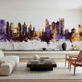 Oakland California Skyline Purple & Gold Mural Wallpaper - room preview 03