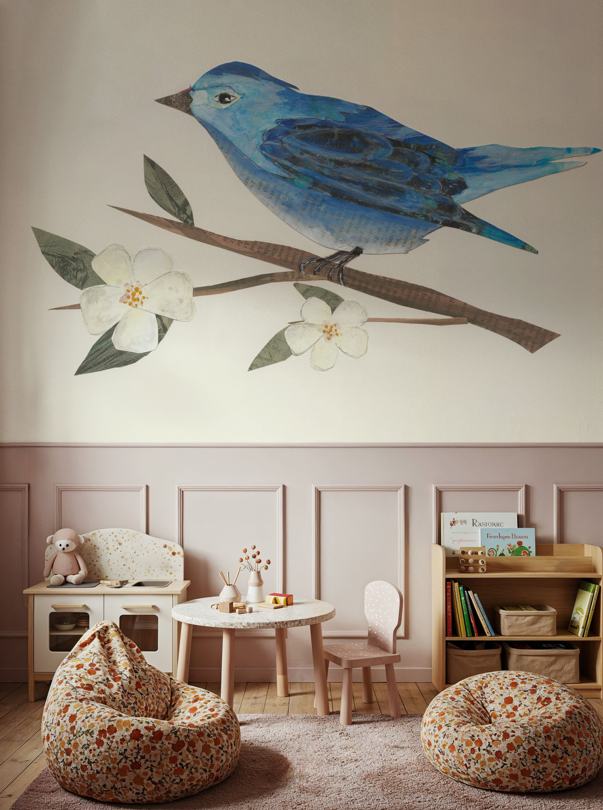 Blue Paper Bird Mural Wallpaper - room preview 03