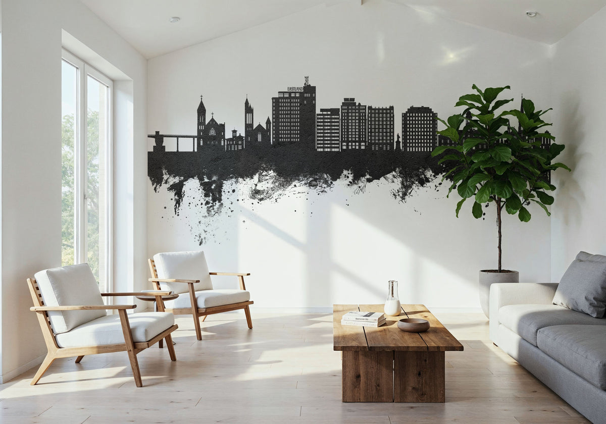 Portland Maine Skyline Black & White Mural Wallpaper - room preview 03