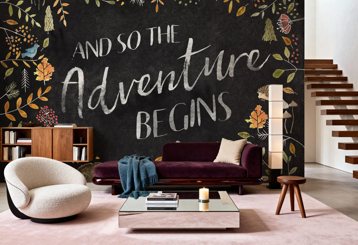 Woodland Whimsy I Black Mural Wallpaper - room preview 03