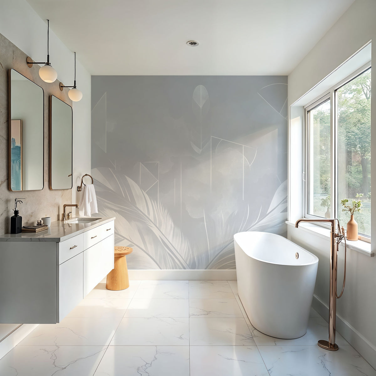 Solid Feather Geometry Gray Mural Wallpaper - room preview 03