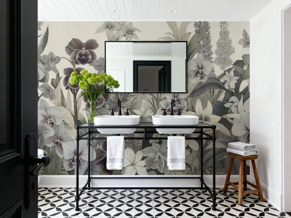The Tenderness of Orchids, Sage Mural Wallpaper - room preview 03