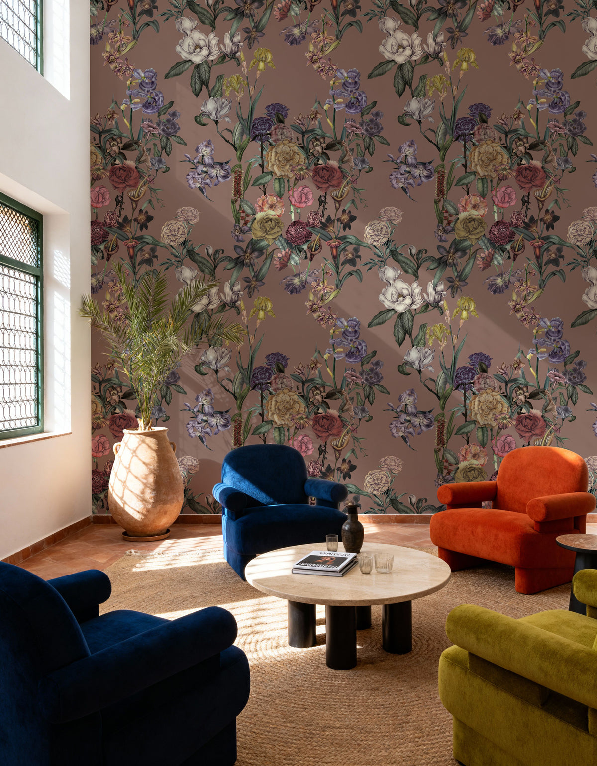 Floral Gaze, Peach Mocha Mural Wallpaper - room preview 03