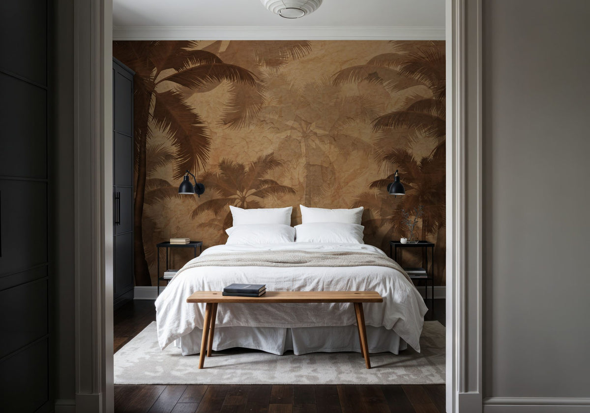 Sepia Palm Trees Mural Wallpaper - room preview 03