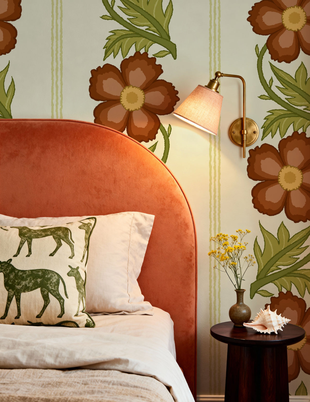 Floral Stripe, Red Mural Wallpaper - room preview 03