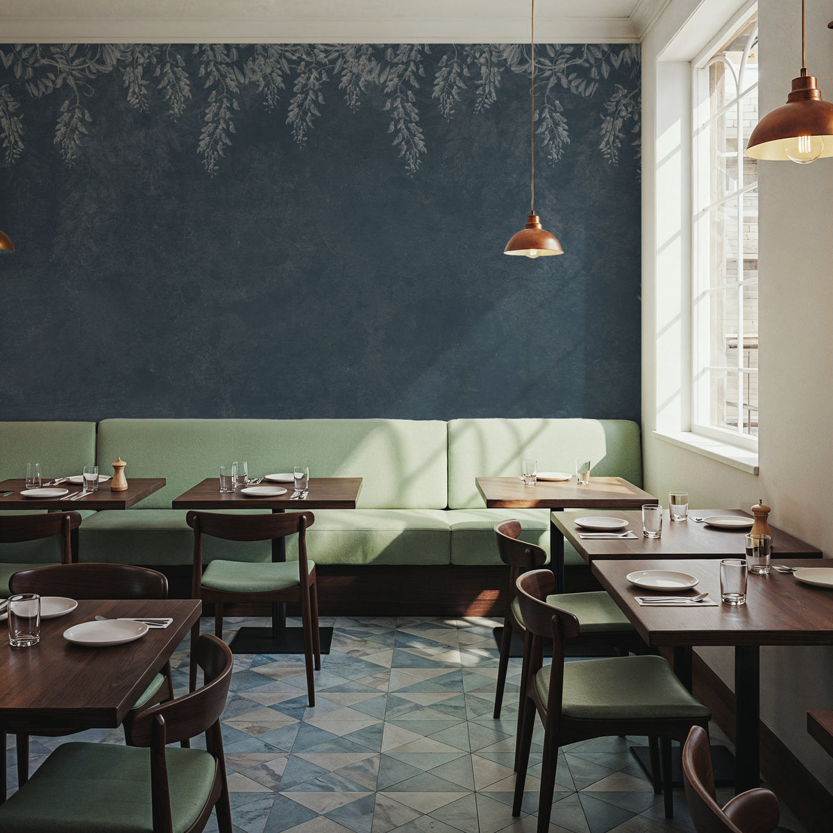 Welcome to Our Theatre, Dusty Prussian Blue Mural Wallpaper - room preview 03